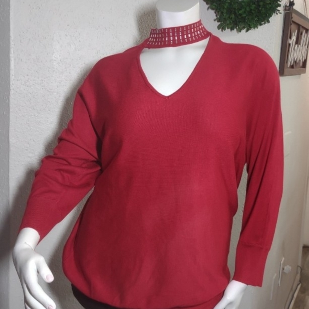 Chic Red V-Neck Sweater for Women